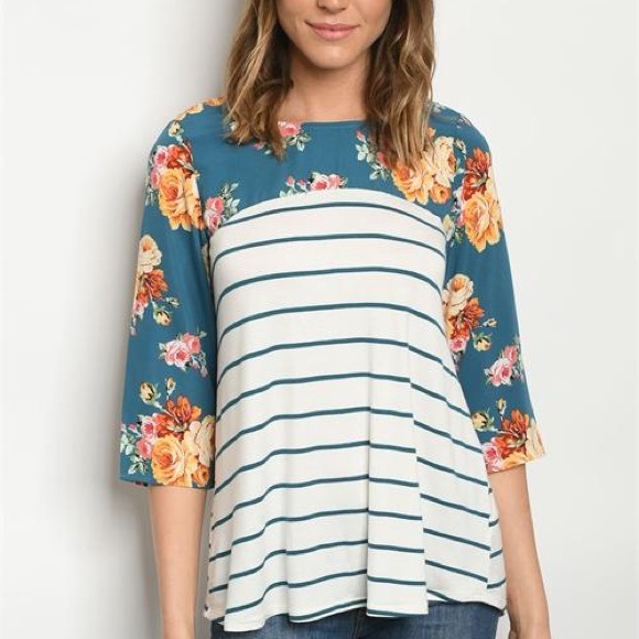 Blue Floral Striped Top - Picture 2 of 3